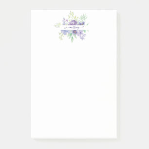 Lilac watercolor floral personalised post-it notes
