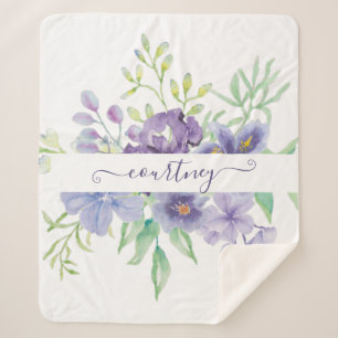 Lilac watercolor floral personalised sherpa blanket
