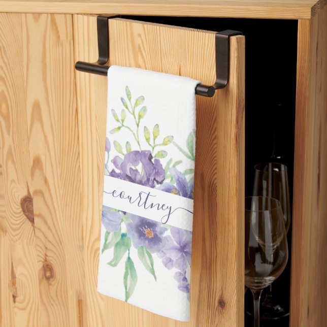 Lilac watercolor floral personalised  tea towel (Thirds Fold)