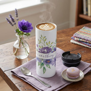 Lilac watercolor floral personalised thermal tumbler