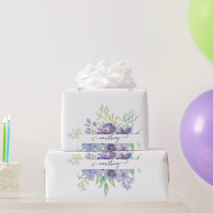 Lilac watercolor floral personalised wrapping pape paper