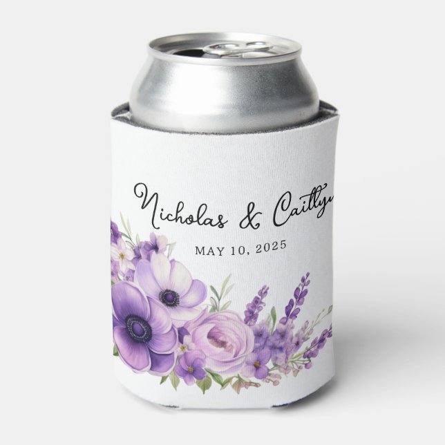 Lilac Watercolor Floral Wedding Bridal Shower Can  Cooler (Can Front)