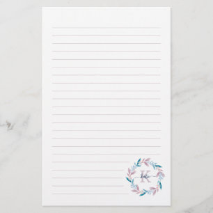 Lilac Watercolor Floral Wreath Monogram Stationery