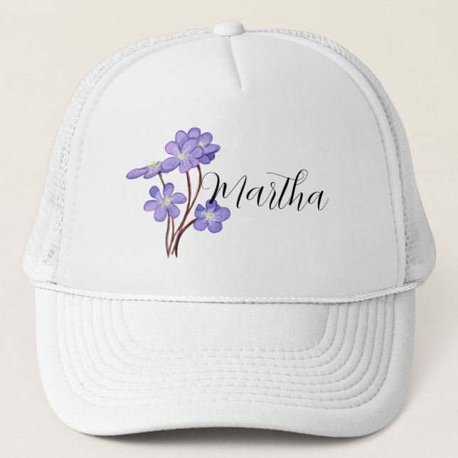 Lilac Watercolor flower with name Trucker Hat (Front)