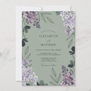 Lilac Watercolor Foliage Wedding Invitation