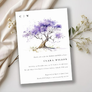 Lilac Watercolor Jacaranda Tree Bridal Shower Invitation