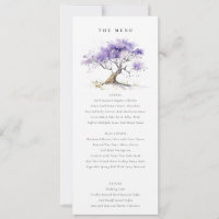Lilac Watercolor Jacaranda Tree Wedding Menu card