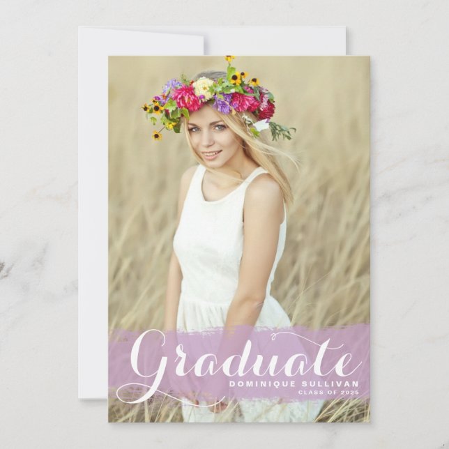 Lilac Watercolor Overlay Photo Graduation Invitation (Front)