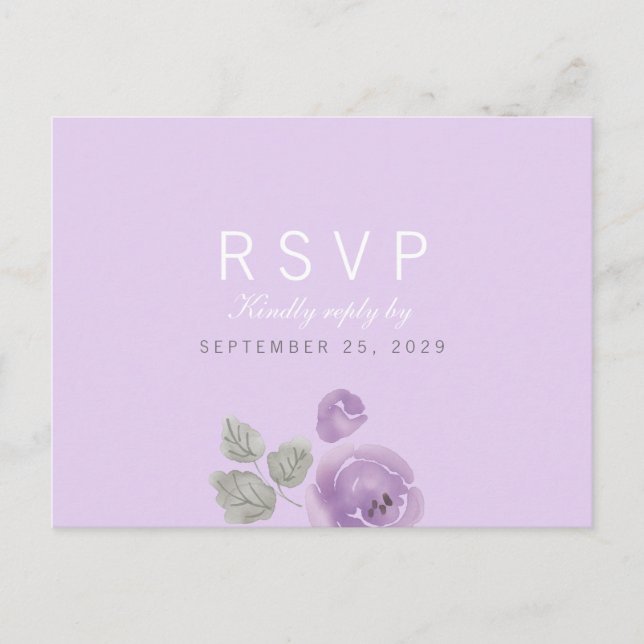 Lilac Watercolor Roses Response RSVP Postcard (Front)