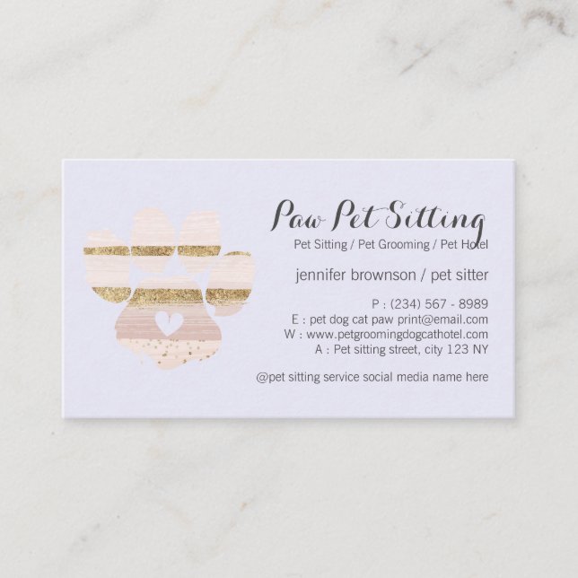 Lilac Watercolor Strokes Pet Sitter Grooming Paw Business Card (Front)