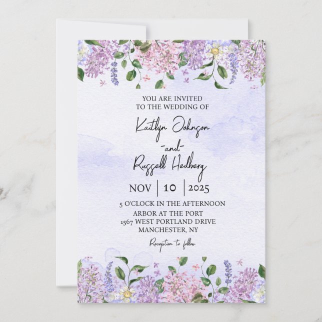 Lilac Watercolor Wedding Invitation (Front)