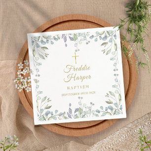 Lilac Watercolour Floral Baptism Christening Napkin