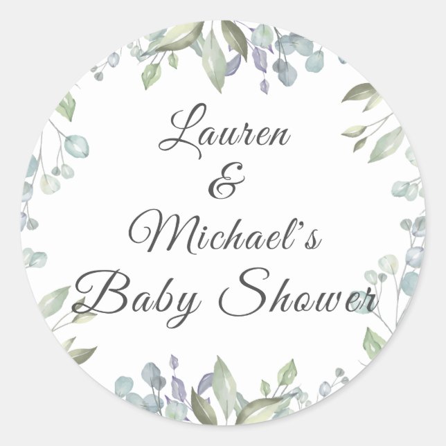 Lilac Watercolour Floral Couples Baby Shower Classic Round Sticker (Front)