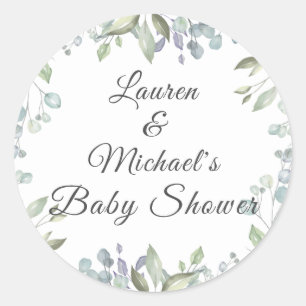 Lilac Watercolour Floral Couples Baby Shower Classic Round Sticker
