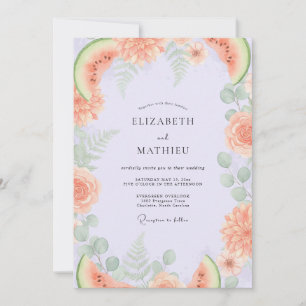 Lilac Watermelon Tropical Eucalyptus Wedding Invitation