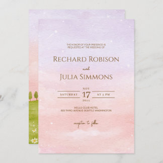 LILAC Wedding Invitation / Watercolor Purple Pink