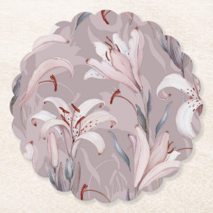 Lilac Wedding Paper Coaster with White Lilies