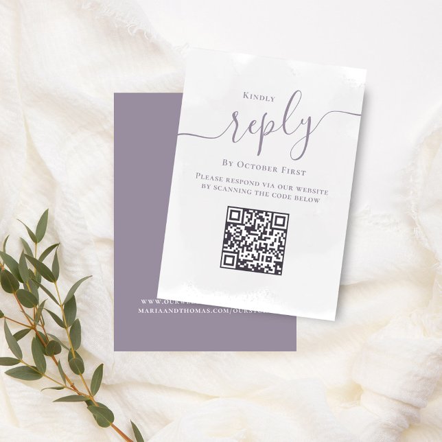 Lilac Wedding RSVP QR Code Reply Enclosure Card (Lilac lavender simple wedding RSVP card. with QR code.)