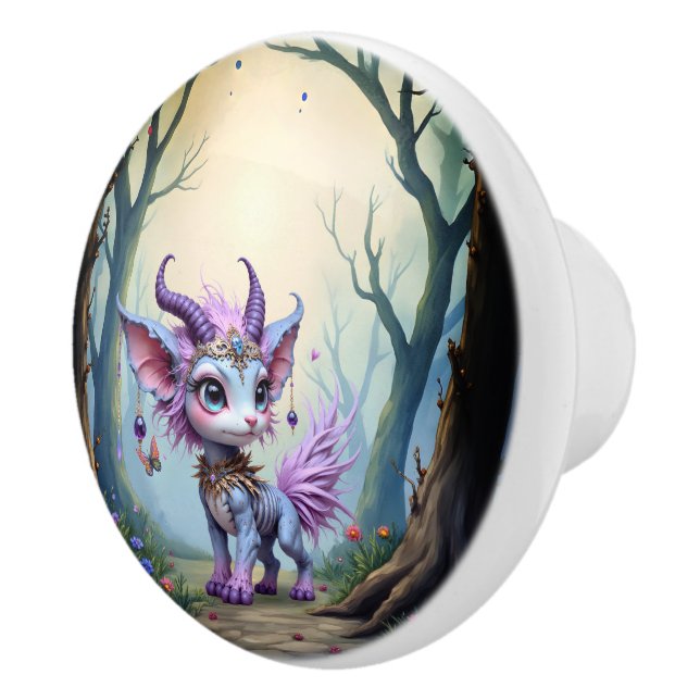 Lilac Whisper – Enchanted Forest Guardian.  Ceramic Knob (Right)
