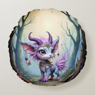 Lilac Whisper – Enchanted Forest Guardian. Round Cushion