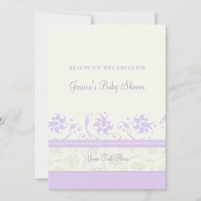 Lilac White Floral Custom Baby Shower Invitations (Front)