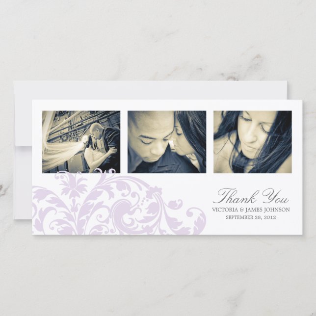 LILAC & WHITE FLOURISH | WEDDING THANK YOU CARD (Front)