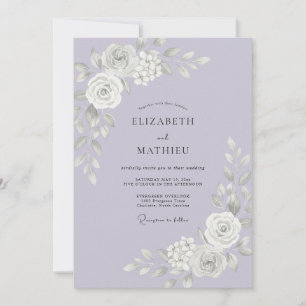 Lilac White Rose Wedding Invitation