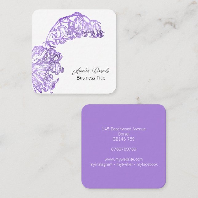  Lilac & White Wildflower Square Business Card (Front/Back)