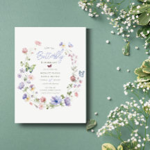 Lilac Wildflower Butterfly Baby Shower Invitation