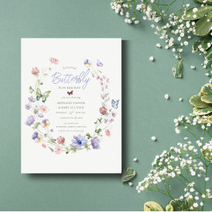 Lilac Wildflower Butterfly Baby Shower Invitation