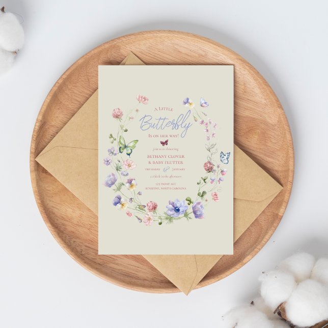 Lilac Wildflower Butterfly Baby Shower Invitation (Creator Uploaded)