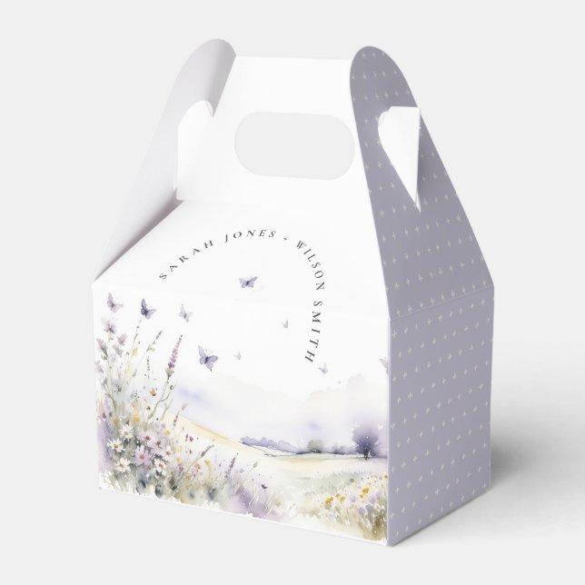 Lilac Wildflower Butterfly Field Landscape Wedding Favour Box (Front Side)
