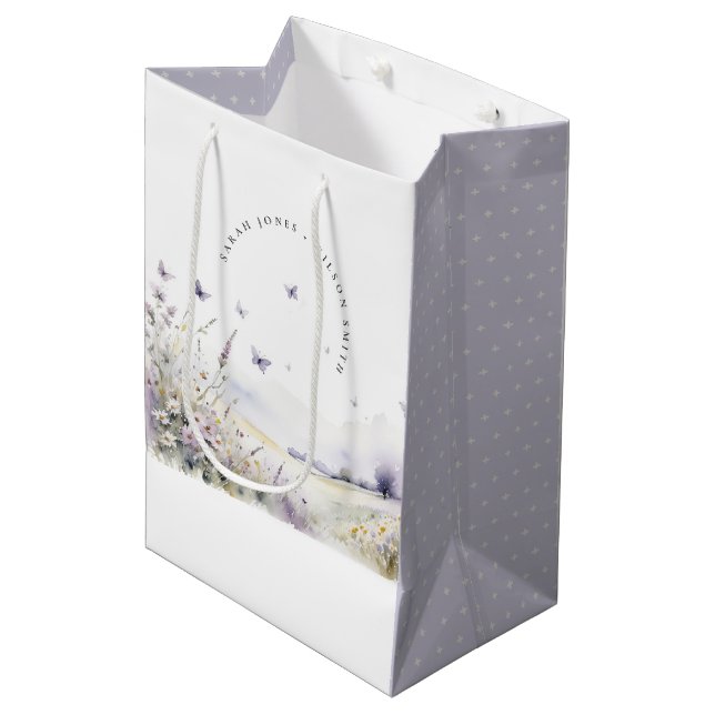 Lilac Wildflower Butterfly Field Landscape Wedding Medium Gift Bag (Front Angled)