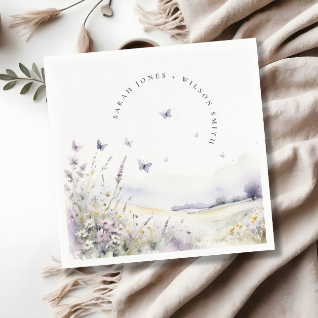 Lilac Wildflower Butterfly Field Landscape Wedding Napkin (Creator Uploaded)