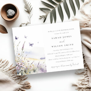 Lilac Wildflower Butterfly Field Rehearsal Dinner Invitation