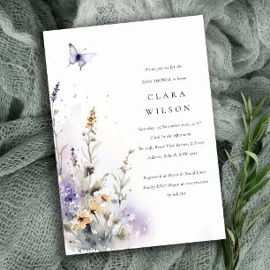 Lilac Wildflower Butterfly Garden Baby Shower Invitation