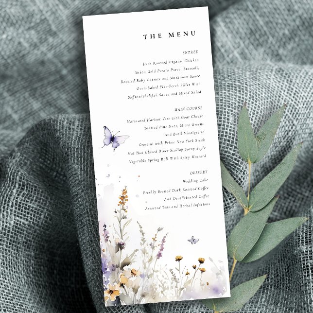 Lilac Wildflower Butterfly Garden Menu Card (Creator Uploaded)