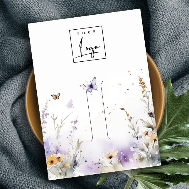 Lilac Wildflower Butterfly Hairpin Logo Display Business Card (Creator Uploaded)