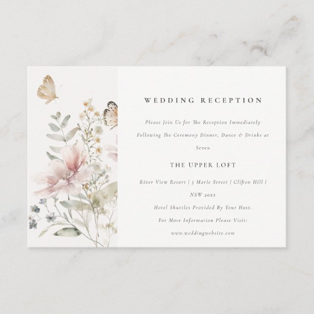 Lilac Wildflower Fern Botanical Wedding Reception Enclosure Card (Front)