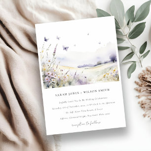 Lilac Wildflower Field Butterfly Landscape Wedding Invitation