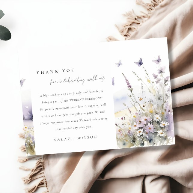 Lilac Wildflower Field Butterfly Landscape Wedding Thank You Card (Creator Uploaded)