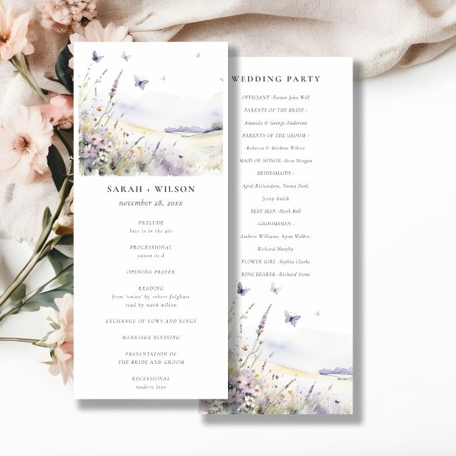 Lilac Wildflower Field Butterfly Wedding Program (Creator Uploaded)