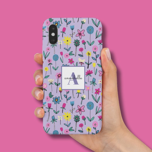 Lilac wildflower hand drawn floral (Wildflower lilac flower garden iPhone case)