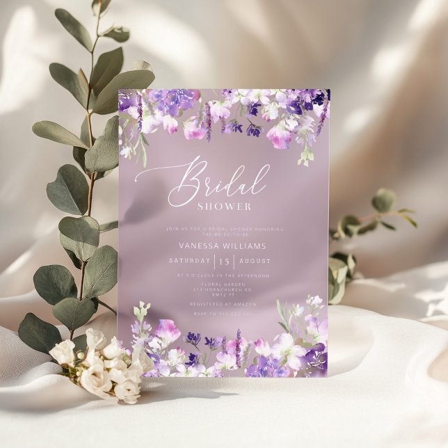 Lilac Wildflower purple Bridal Shower Acrylic Invitations (Creator Uploaded)