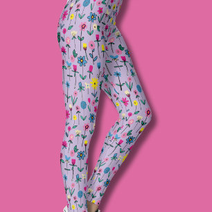 Lilac wildflower whimsical meadow leggings