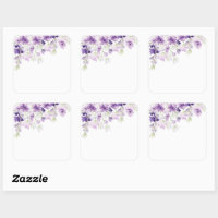 Lilac wildflowers bridal shower square sticker