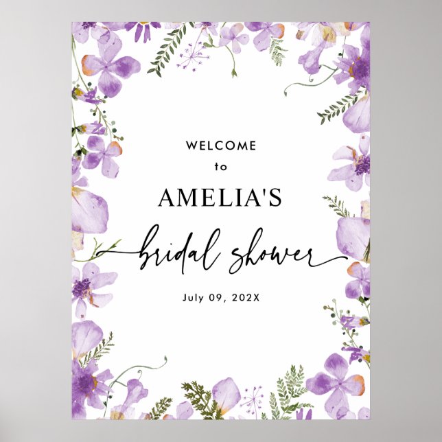 Lilac Wildflowers Bridal Shower Welcome Posters (Front)