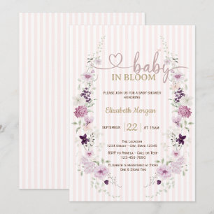 Lilac Wildflowers Butterflies Pink Stripes Invitation