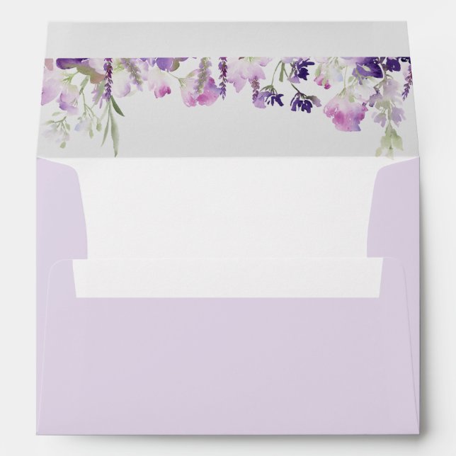 Lilac wildflowers elegant purple wedding envelope (Back (Bottom))
