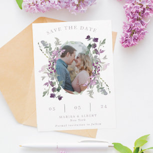 Lilac Wildflowers Oval Frame Wedding  Photo  Save The Date